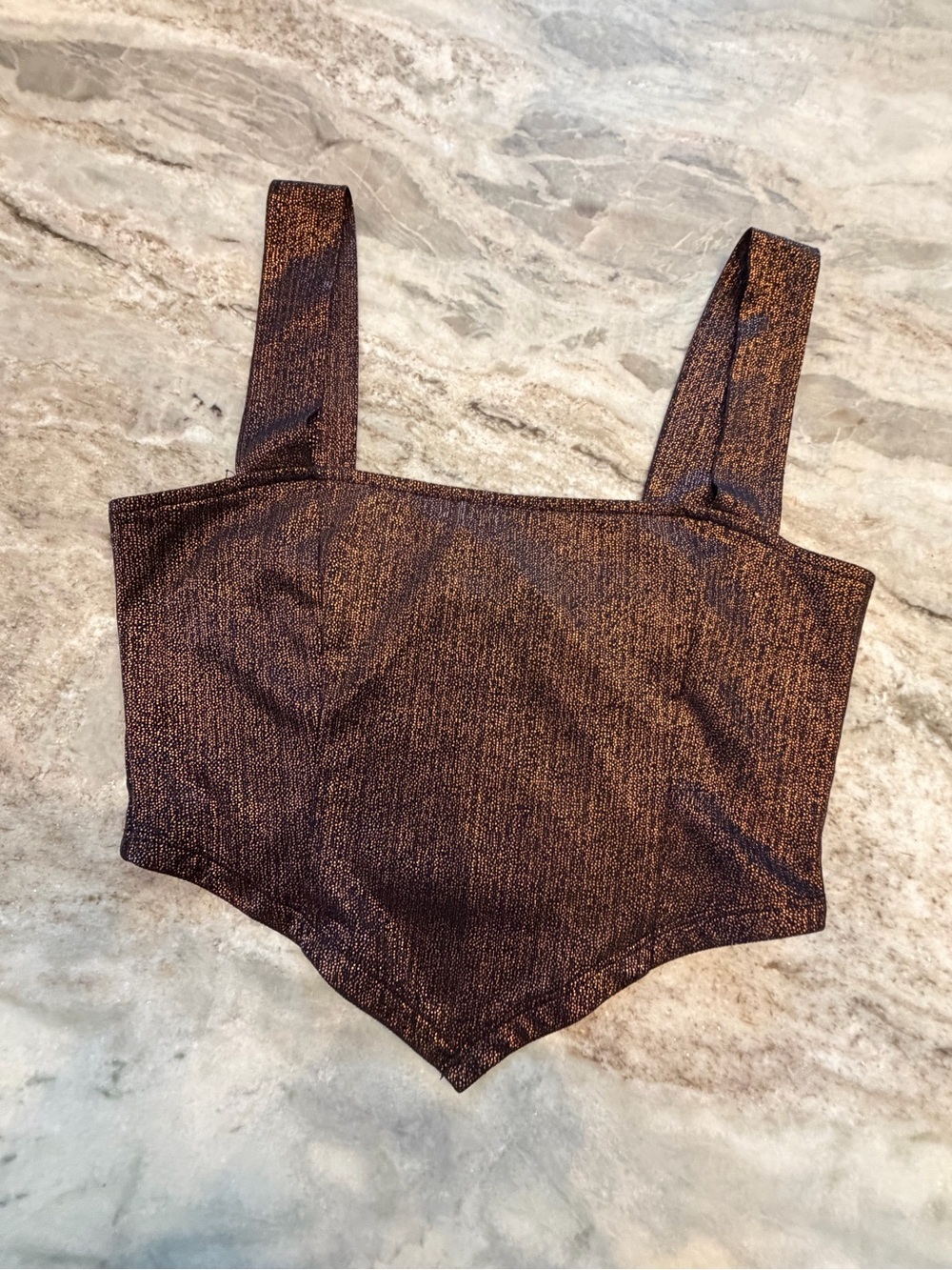 Forever 21 Small Bronze Metallic Corset Crop Top V Hem Y2K